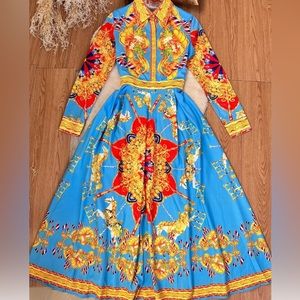 Printed Long Sleeve Vintage Casual Long Sleeved Dress